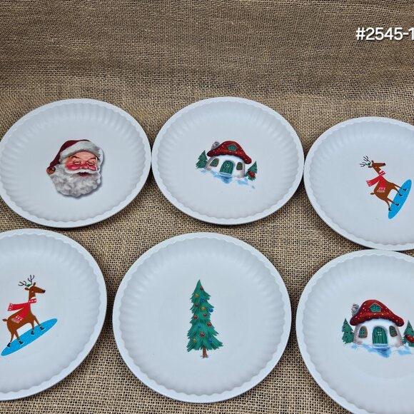 Melamine Christmas Dessert Plates 6 pc Set - Picture 1 of 6